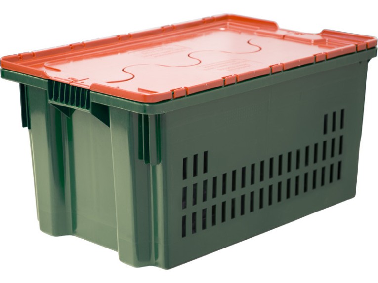 Ящик 600х400х300 дно сплошное, стенки перфорированные, Safe PRO цв. зелёный с оранжевой крышкой купить в Пскове