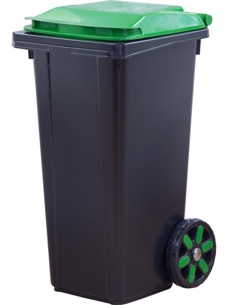 Мусорный бак 60л. с зелёной крышкой цв. чёрный купить в Пскове
