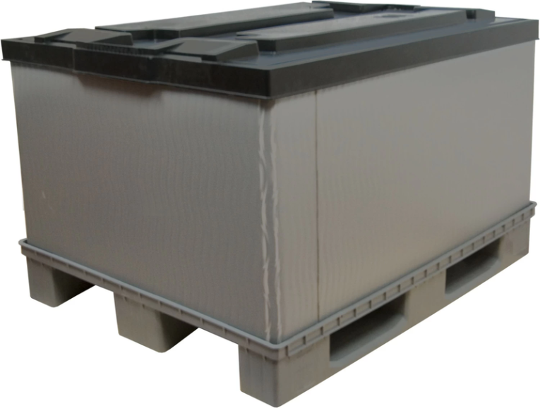 Контейнер 1200х800х860 мм сплошной разборный на п/паллет серый купить в Пскове Контейнер 1200х800х860 мм сплошной разборный на п/паллет серый купить в Пскове
