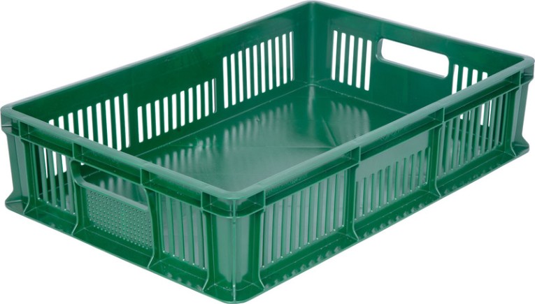 Ящик 600х400х140 мм дно сплош.стенки перф.с ручками зеленый купить в Пскове