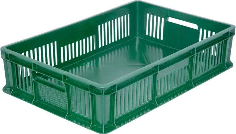 Ящик 600х400х140 мм дно сплош.стенки перф. с полузакрытой ручкой зеленый купить в Пскове