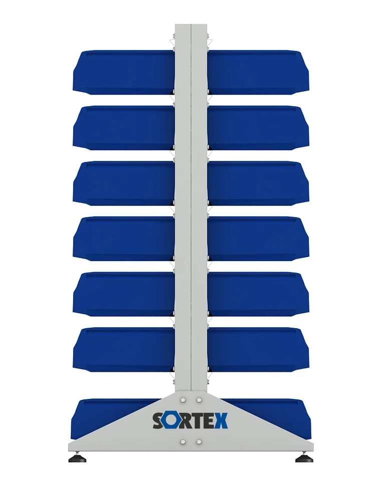 Стеллаж для пластиковых лотков SORTEX двухсторонний 1500x1000x800.03 купить в Пскове