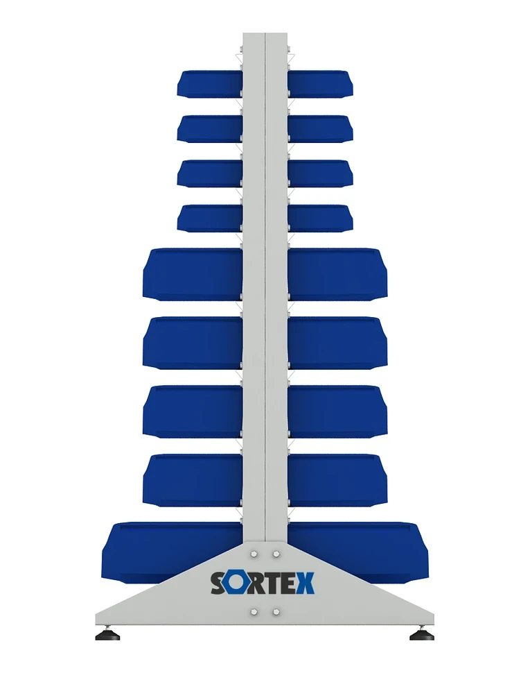 Стеллаж для пластиковых лотков SORTEX двухсторонний 1500x1000x800.05 купить в Пскове Стеллаж для пластиковых лотков SORTEX двухсторонний 1500x1000x800.05 купить в Пскове