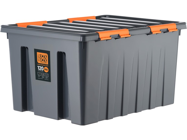 Контейнер особопрочный Rox Box PRO 120 (740х565х400 мм с крышкой и клипсами, на роликах, антрацит) купить в Пскове