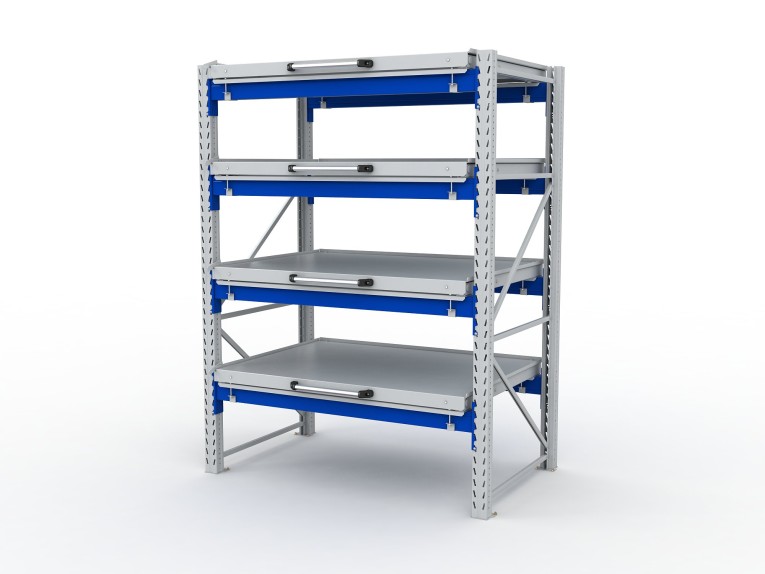 Стеллаж с выкатными платформами S-HEAVY 1000/1300 (4 яруса хранения) купить в Пскове Стеллаж с выкатными платформами S-HEAVY 1000/1300 (4 яруса хранения) купить в Пскове