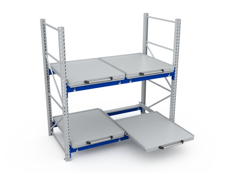 Стеллаж с выкатными платформами S-HEAVY 500 (2 яруса хранения) купить в Пскове Стеллаж с выкатными платформами S-HEAVY 500 (2 яруса хранения) купить в Пскове