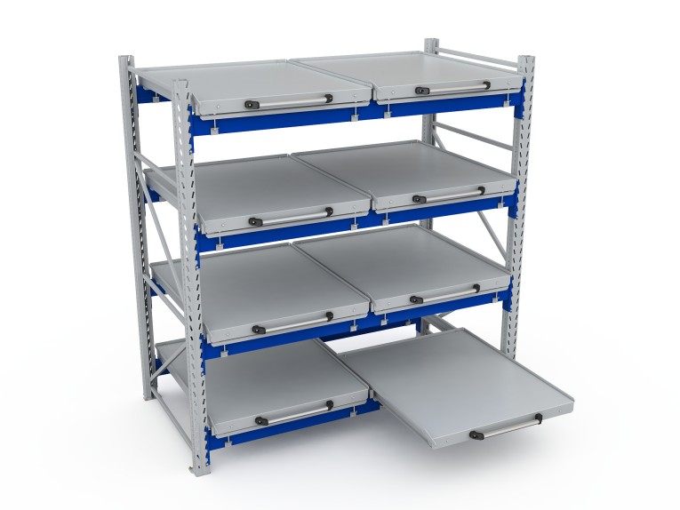 Стеллаж с выкатными платформами S-HEAVY 500 (4 яруса хранения) купить в Пскове Стеллаж с выкатными платформами S-HEAVY 500 (4 яруса хранения) купить в Пскове